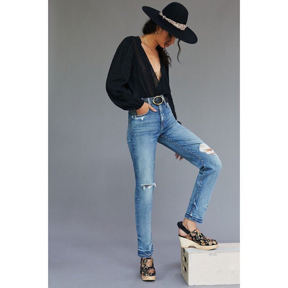 NWT Anthropologie The Selvedge Vintage Straight Jeans 27P $298 Blue Petite